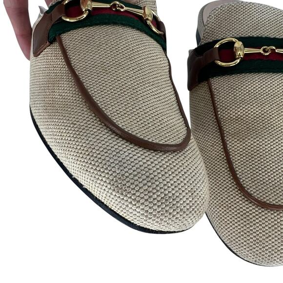 Gucci Canvas Vintage Charlotte Web Princetown Mule Slippers in Sand Cuir - Picture 10 of 16